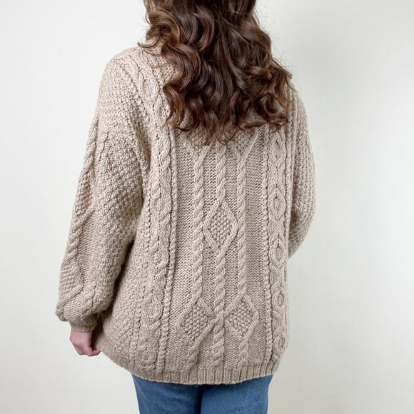 Vintage Mohair Wool Cable Knit Oversized Sweater Chunky Slouchy Preppy Fisherman - Picture 2 of 8